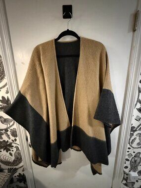 rag & bone Wool Double Faced Wrap Cape Poncho Camel Gray OS
